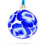 Elegant Pansies Flowers on White Blown Glass Ball Christmas Ornament 3.25 Inches in Blue color, Round shape