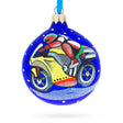 Glass Revved-Up Motorcycle - Blown Glass Ball Christmas Ornament 3.25 Inches in Blue color Round