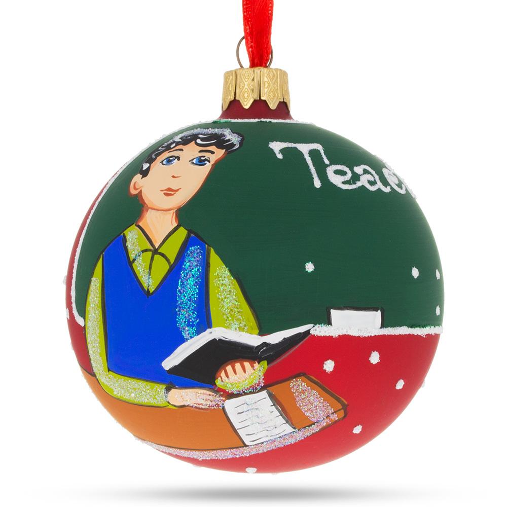 Inspiring Educator: The Teacher Blown Glass Ball Christmas Ornament 3.25 Inches in Multi color, Round shape
