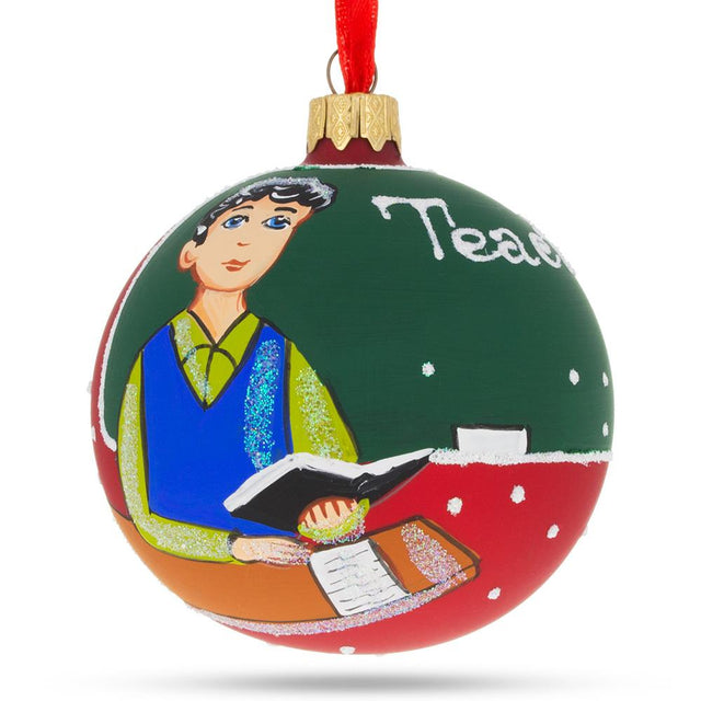 The Teacher Glass Ball Christmas Ornament 3.25 Inches in Multi color Round