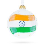 Indian Tricolor: Flag of India Blown Glass Ball Christmas Ornament 3.25 Inches in White color, Round shape