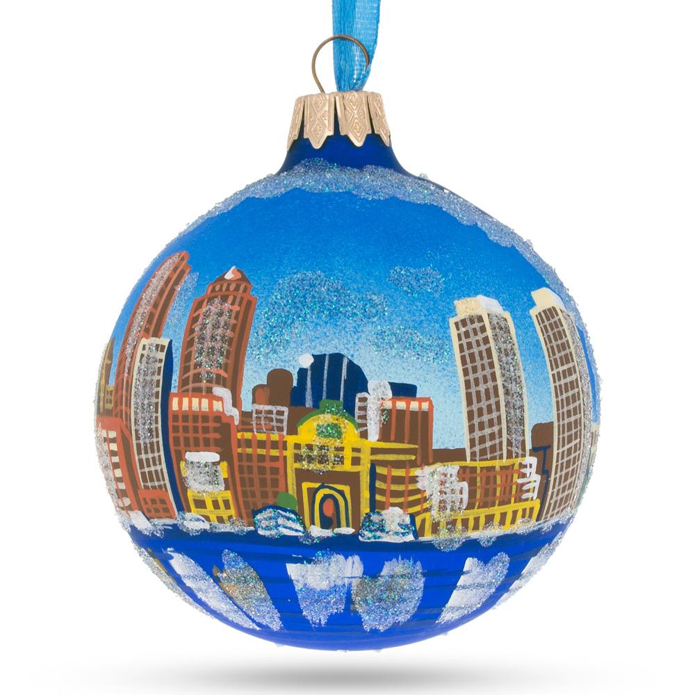 Glass Boston, Massachusetts Glass Ball Christmas Ornament 3.25 Inches in Multi color Round