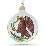Exquisite Coat of Arms of Mexico Blown Glass Ball Christmas Ornament 3.25 Inches in White color, Round shape