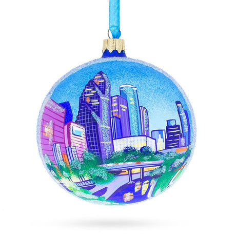 Glass Houston, Texas Glass Ball Christmas Ornament 4 Inches in Multi color Round