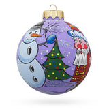 Santa, Snowman, and Christmas Tree Blown Glass Ball Ornament 3.25 Inches in Purple color Round