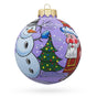 Glass Festive Trio: Santa, Snowman, and Christmas Tree Blown Glass Ball Ornament 3.25 Inches in Purple color Round