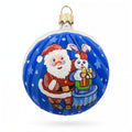 Santa's Magical Rabbit Trick Glass Ball Christmas Ornament 3.25 Inches in Blue color Round