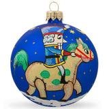Royal Cavalry: Nutcracker on Horseback Glass Ball Christmas Ornament 3.25 Inches in Blue color Round