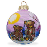 Cuddly Companions: Two Teddy Bears Glass Ball Christmas Ornament 3.25 Inches in Multi color Round