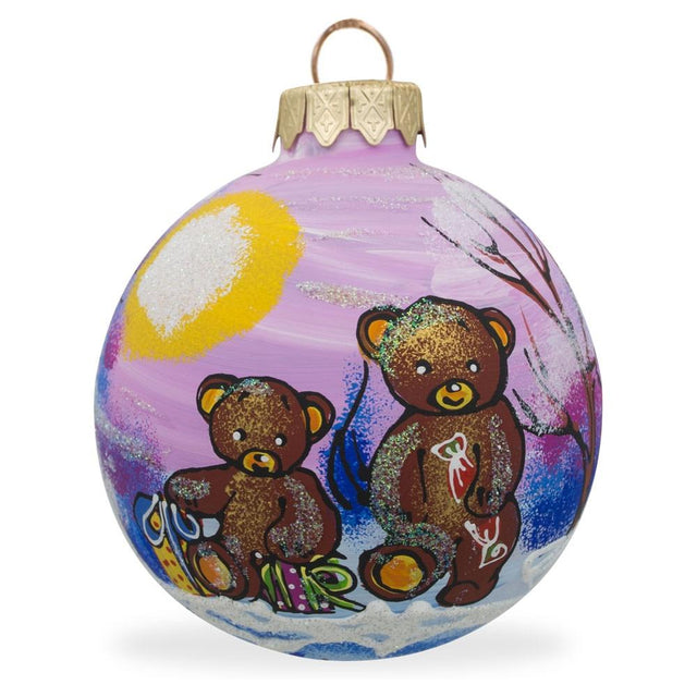Cuddly Companions: Two Teddy Bears Glass Ball Christmas Ornament 3.25 Inches in Multi color Round