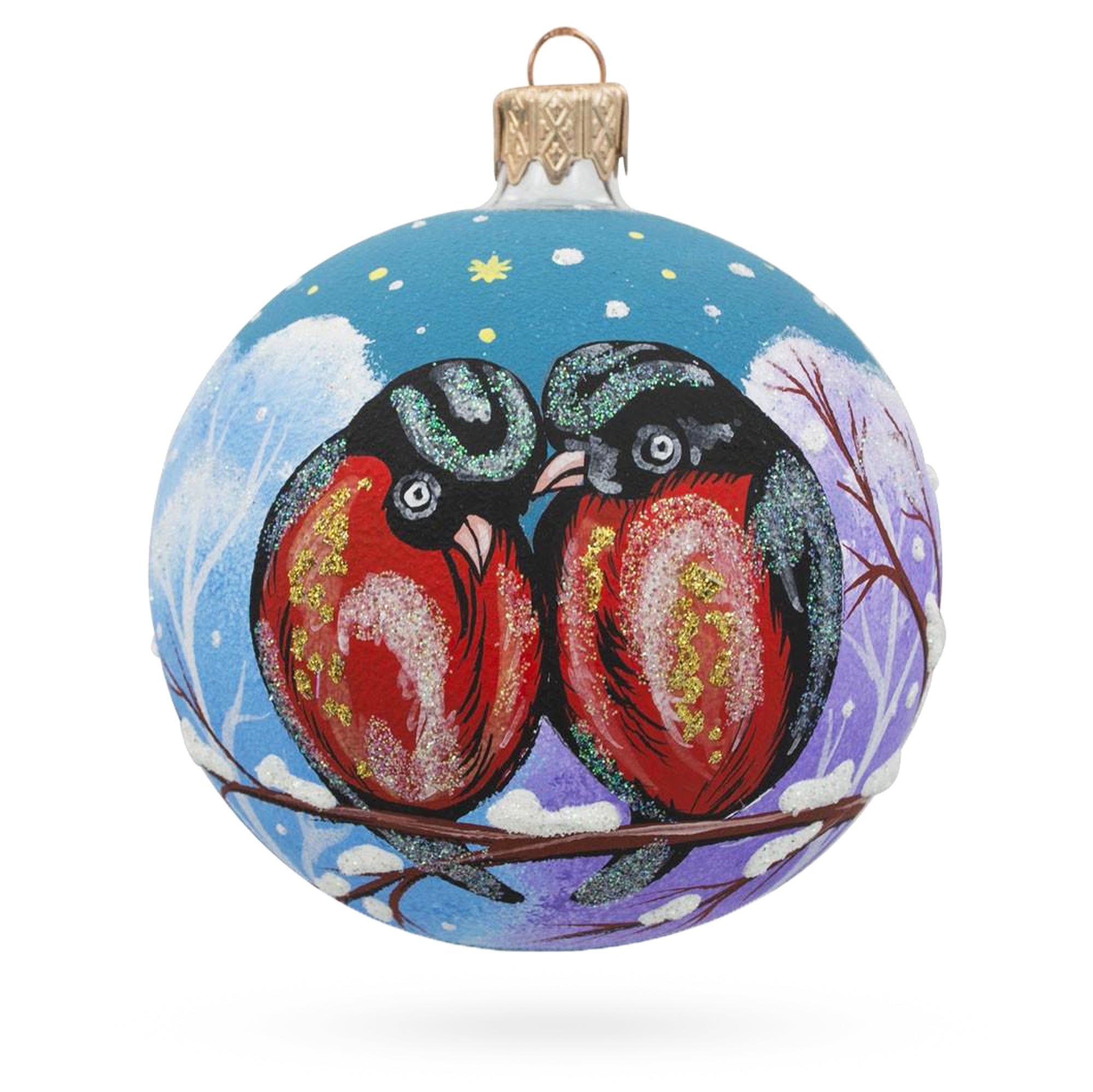 Bullfinch Couple Glass Ball Christmas Ornament 3.25 Inches in Multi color Round