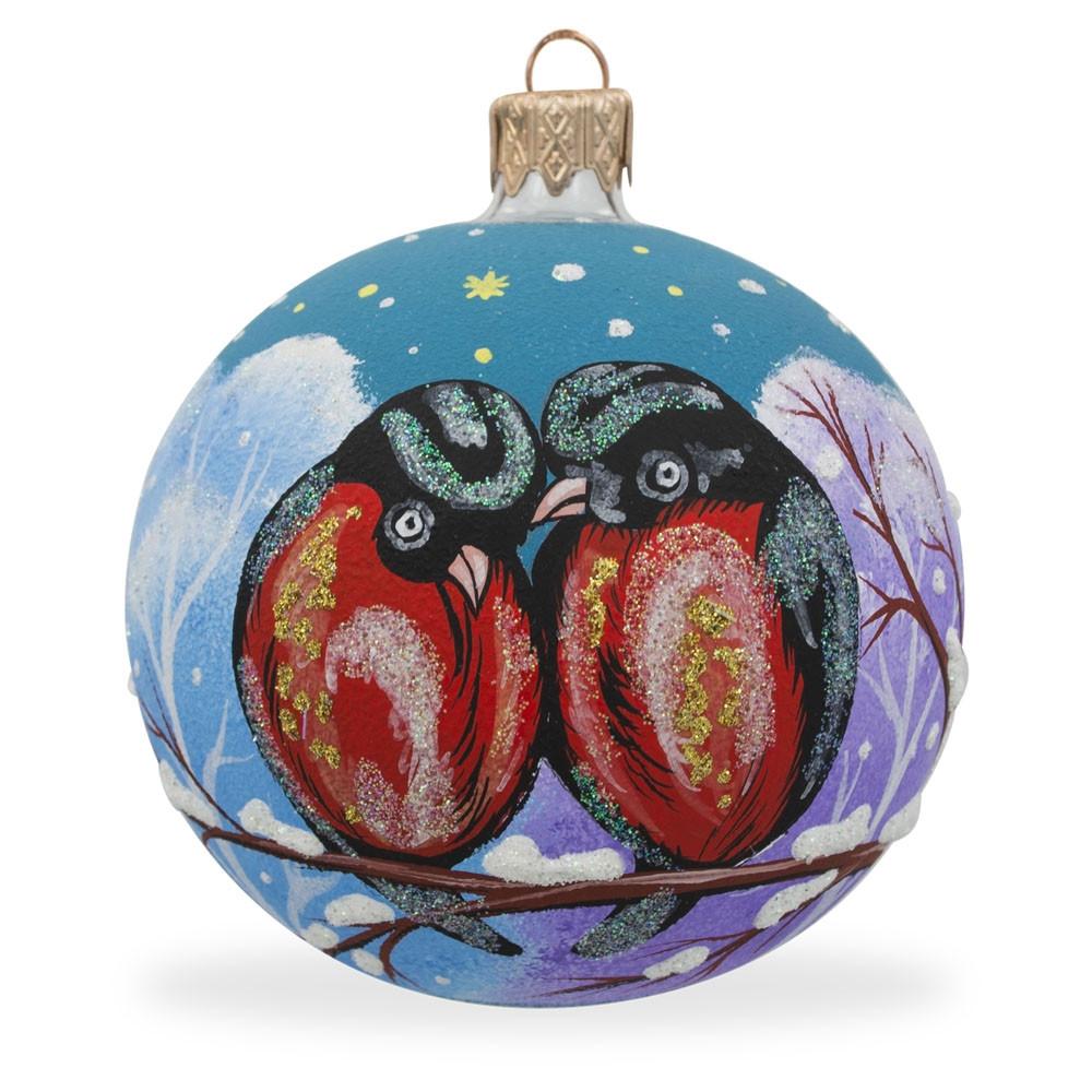 Majestic Red-Breasted Black Bird Blown Glass Ball Christmas Ornament 3.25 Inches in Multi color, Round shape