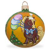 Whimsical Horse with Floating Balloons Blown Glass Ball Christmas Ornament 3.25 Inches in Orange color, Round shape