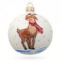 Shimmering Rudolf the Red-Nosed Reindeer Glass Ball Christmas Ornament 3.25 Inches in White color Round