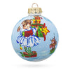Glass Christmas Delight: Little Girl Holding Gifts Blown Glass Ball Christmas Ornament 3.25 Inches in Blue color Round