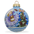 Sweet Moments: Girl with Candy and Squirrel Blown Glass Ball Christmas Ornament 3.25 Inches in Blue color, Round shape