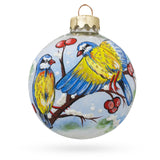 Glass Harmony in Nature: Blue and Yellow Birds on Branch Blown Glass Ball Christmas Ornament 3.25 Inches in Blue color Round