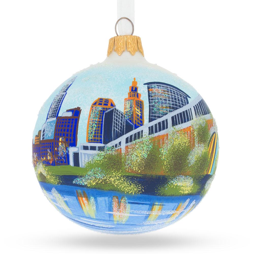 Cleveland, Ohio Glass Ball Christmas Ornament 4 Inches in Multi color, Round shape