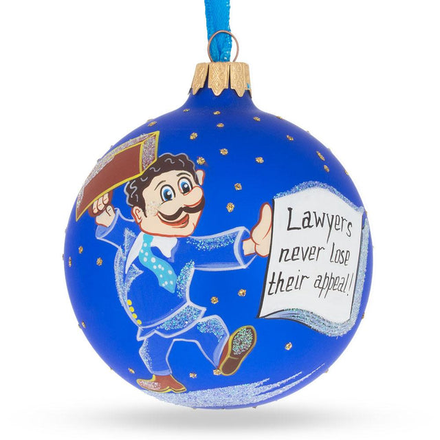Distinguished Lawyer with Briefcase - Blown Glass Ball Christmas Ornament 3.25 Inches in Blue color, Round shape
