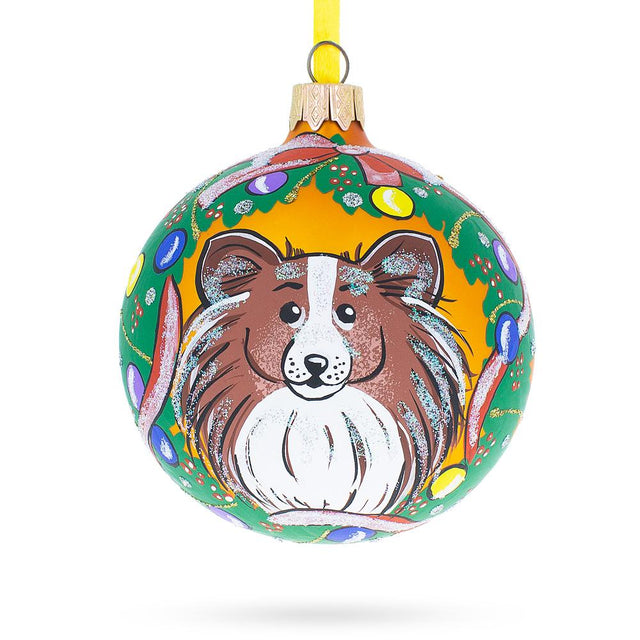 Adorable Pomeranian Pup - Blown Glass Ball Christmas Ornament 3.25 Inches in Multi color, Round shape