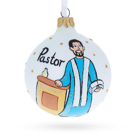 Spiritual Pastor in the Church Glass Ball Christmas Ornament 3.25 Inches in White color Round