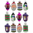 Set of 12 Santa, Snowman and Lantern Christmas Glass Ornaments 2.5 Inches in Multi color,  shape