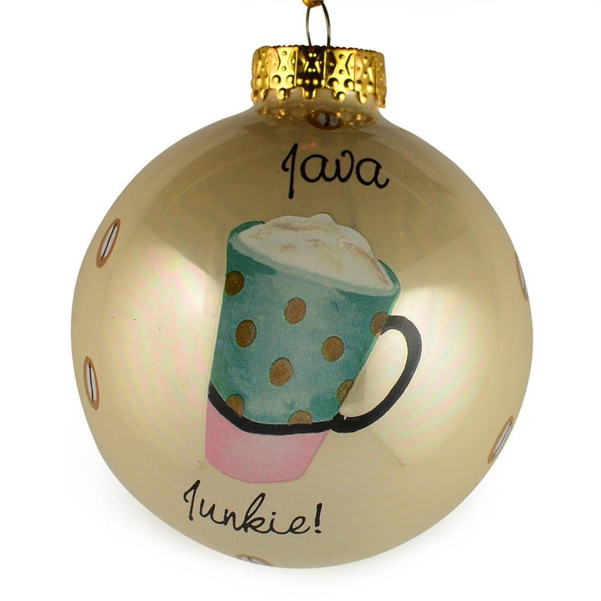 Set of 6 Coffee, Mocha, Latte Lovers Christmas Glass Ball Ornaments 3.25 Inches , dimensions in inches: 3.25 x 3.25 x 3.25