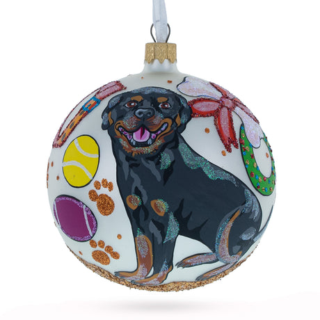 Rottweiler Enthusiast's Delight: Rottweiler Gifts Blown Glass Ball Christmas Ornaments 4 Inches in Multi color, Round shape