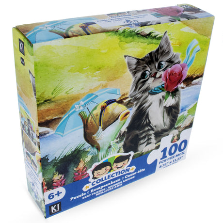 Paperboard 100 Piece Kitten with Fish Puzzle for Kids in Multi color