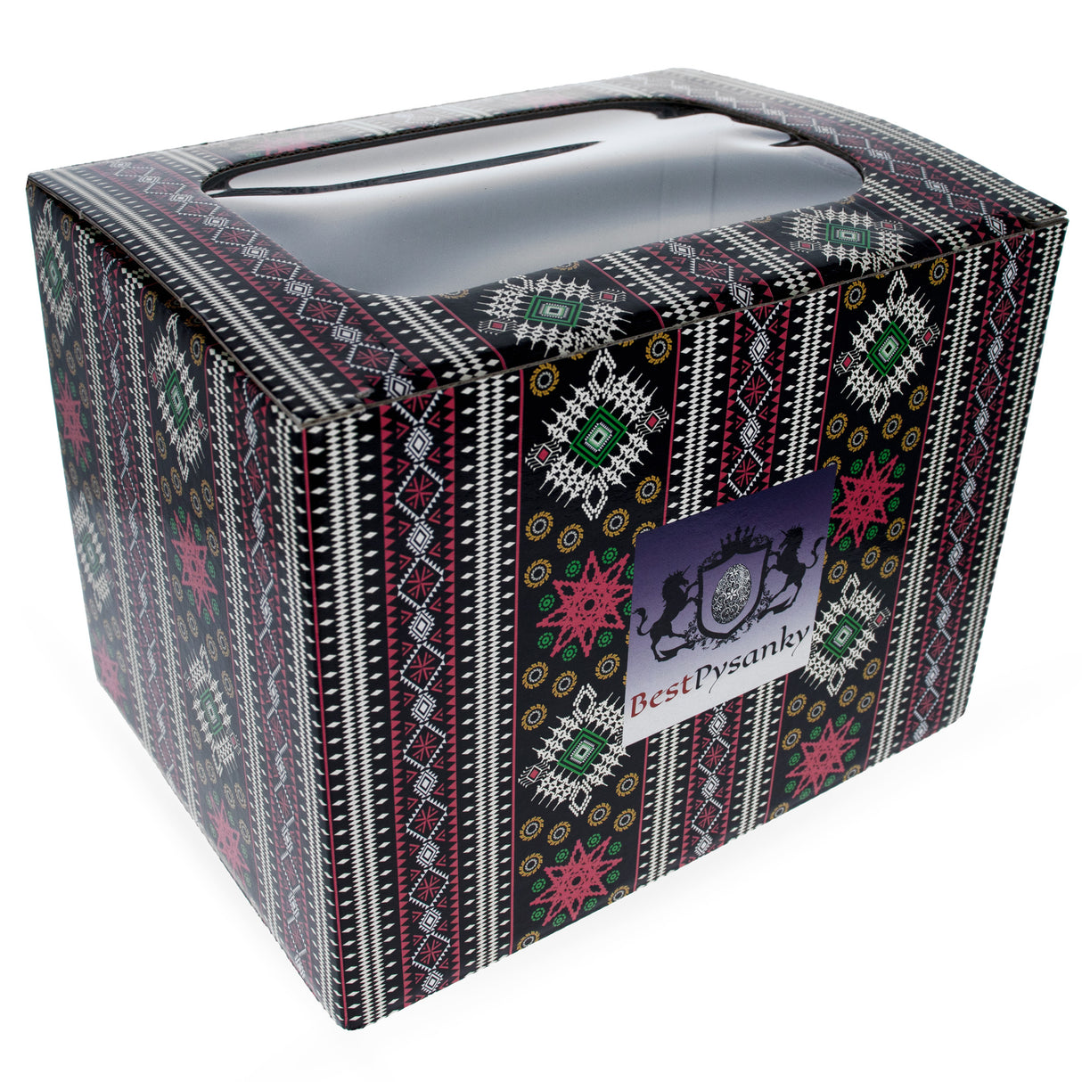 Geometric Design Ukrainian Gift Box with Display Window 7.1 x 5.5 x 5.5 Inches in Red color,  shape