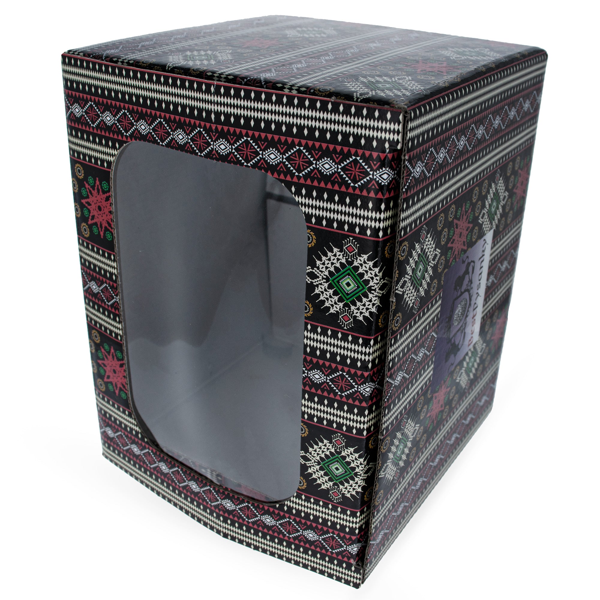 Geometric Design Ukrainian Gift Box with Display Window 7.1 x 5.5 x 5.5 InchesUkraine , dimensions in inches: 7.1 x 5.5 x 5.5