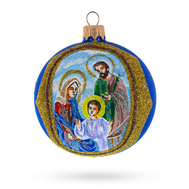 Glass Radiant Nativity Scene Sparkling - Blown Glass Ball Christmas Ornament 3.25 Inches in Blue color Round
