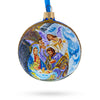 Glass Divine Angels Admiring Jesus Nativity Scene - Blown Glass Ball Christmas Ornament 3.25 Inches in Blue color Round