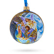 Divine Angels Admiring Jesus Nativity Scene - Blown Glass Ball Christmas Ornament 3.25 Inches in Blue color, Round shape