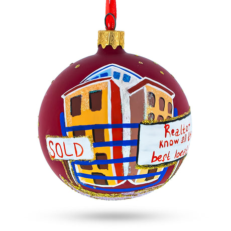 Real Estate Agent Glass Ball Christmas Ornament 3.25 Inches in Red color Round
