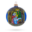 Timeless Nativity Scene in Manger - Blown Glass Ball Christmas Ornament 3.25 Inches in Blue color, Round shape
