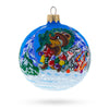 Glass Whimsical Bear with Bunny and Squirrel by Christmas Tree - Blown Glass Ball Ornament 3.25 Inches in Multi color Round