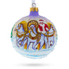 Glass Majestic Santa in Winter Riding 3 White Horses - Blown Glass Ball Christmas Ornament 3.25 Inches in Multi color Round