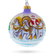 Majestic Santa in Winter Riding 3 White Horses - Blown Glass Ball Christmas Ornament 3.25 Inches in Multi color, Round shape