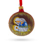 Sacred Mary Overlooking Jesus Nativity - Blown Glass Ball Christmas Ornament 3.25 Inches in Red color, Round shape