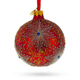 Radiant Jeweled Snowflake on Red Blown Glass Christmas Ornament 3.25 Inches in Red color, Round shape