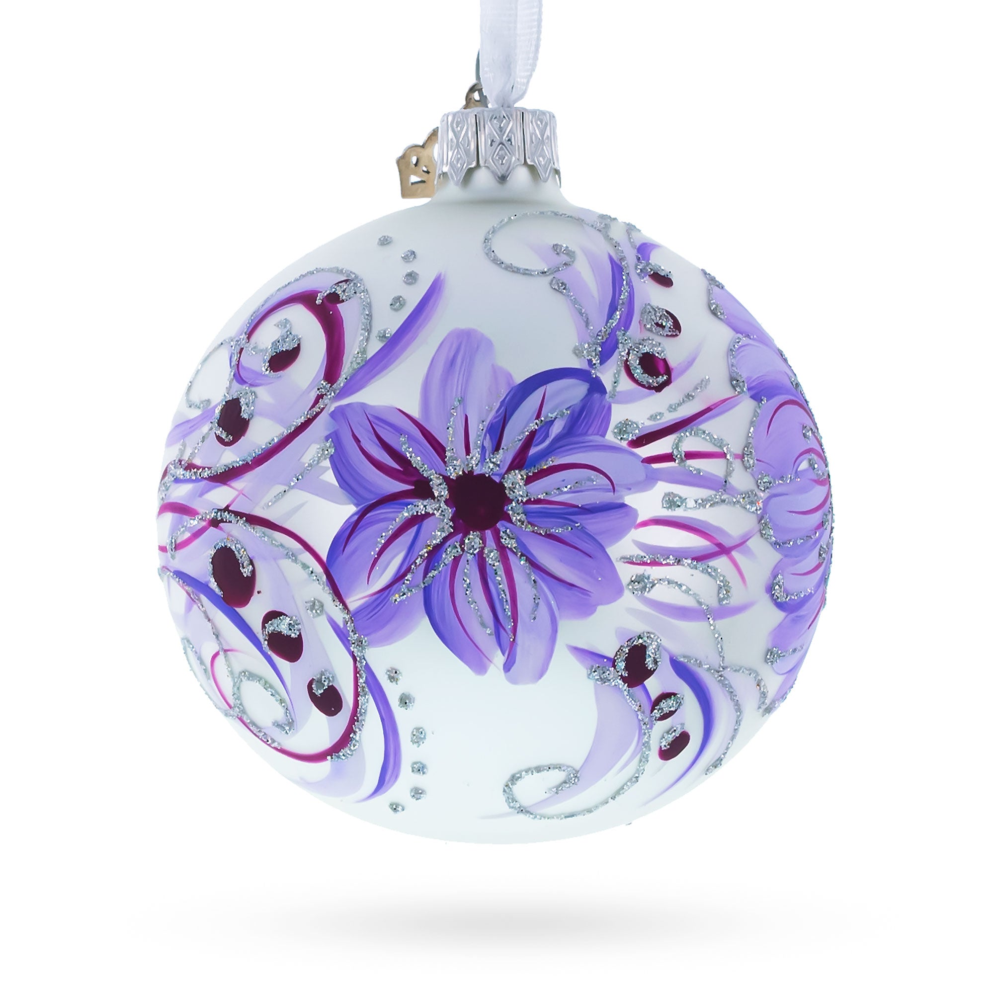 Gerbera Flowers on Purple Glass Ball Christmas Ornament in Purple color Round