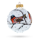 Charming Birds on a Snowy Branch - Blown Glass Ball Christmas Ornament 3.25 Inches in White color, Round shape