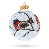 Birds on a Snowy Branch Glass Ball Christmas Ornament 3.25 Inches in White color Round