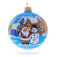 Santa & Snowman Winter Village Scene Glass Ball Christmas Ornament 3.25 Inches in Multi color Round