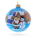 Santa & Snowman Winter Village Scene Glass Ball Christmas Ornament 3.25 Inches in Multi color Round