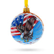 Patriotic USA Flag and Bald Eagle - Artisan Blown Glass Ball Christmas Ornament 3.25 Inches in Orange color, Round shape