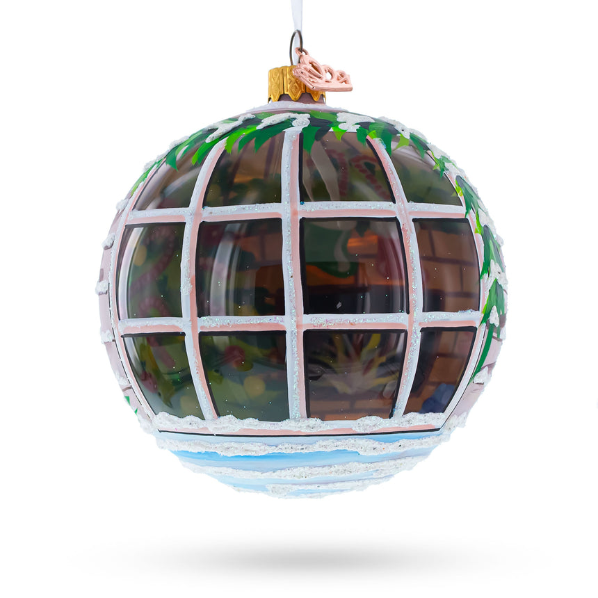 Intriguing Santa Peeking Through House Window Glass Ball Christmas Ornament 4 Inches in Multi color Round