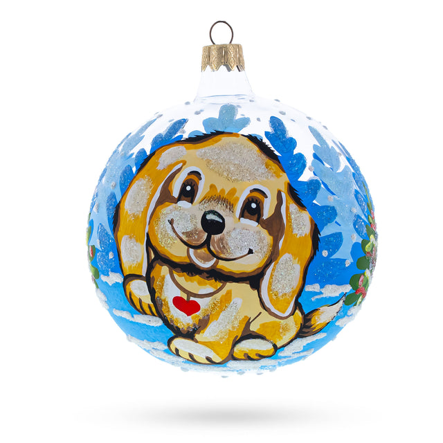Sunny Yellow Labrador Retriever - Blown Glass Ball Christmas Ornament 4 Inches in Multi color, Round shape