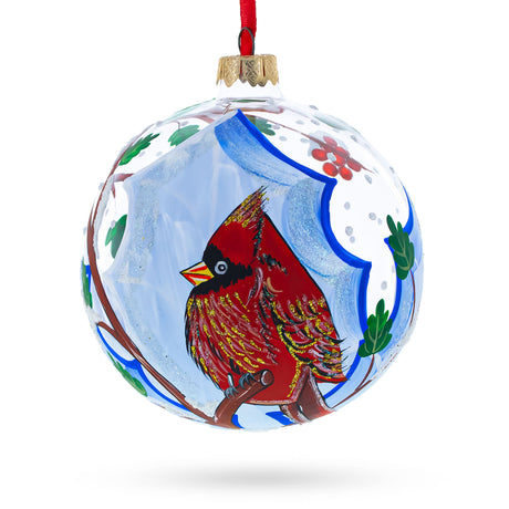 Cardinal Winter Scene Glass Ball Christmas Ornament 4 Inches in Multi color Round